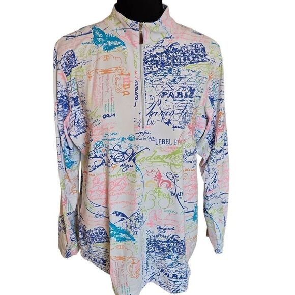 Anthony's Resort Wear Womens Long Sleeve Multicolor Zip Pullover Top Medium - Picture 3 of 11